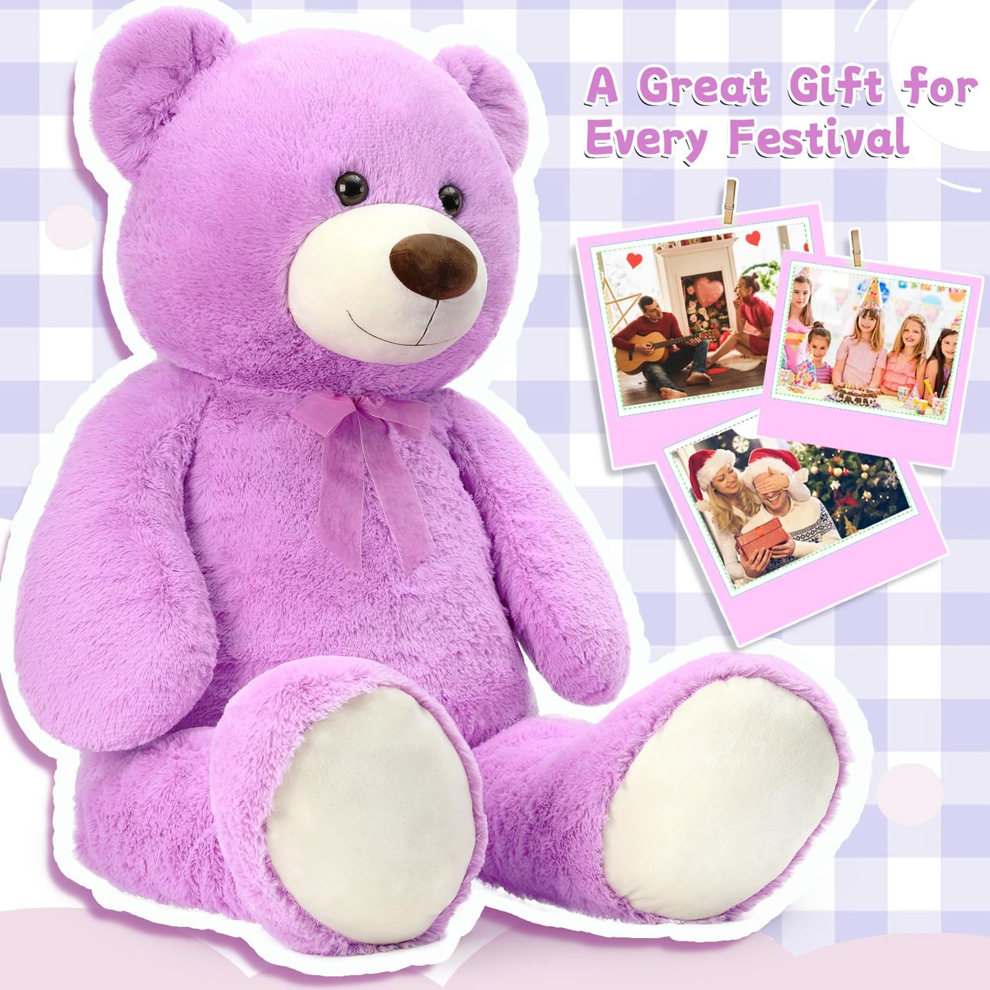 Toys Studio 47 Inch Big Teddy Bear Giant Stuffed Animal for Girls, 4 Feet Large Teddy Bear Baby Shower Party Decorations Kids Women Girlfriend Christmas Valentines Gifts, Light Brown