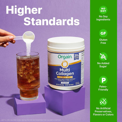 Orgain 20g Hydrolyzed Multi Collagen Peptides Powder, Unflavored, 15oz