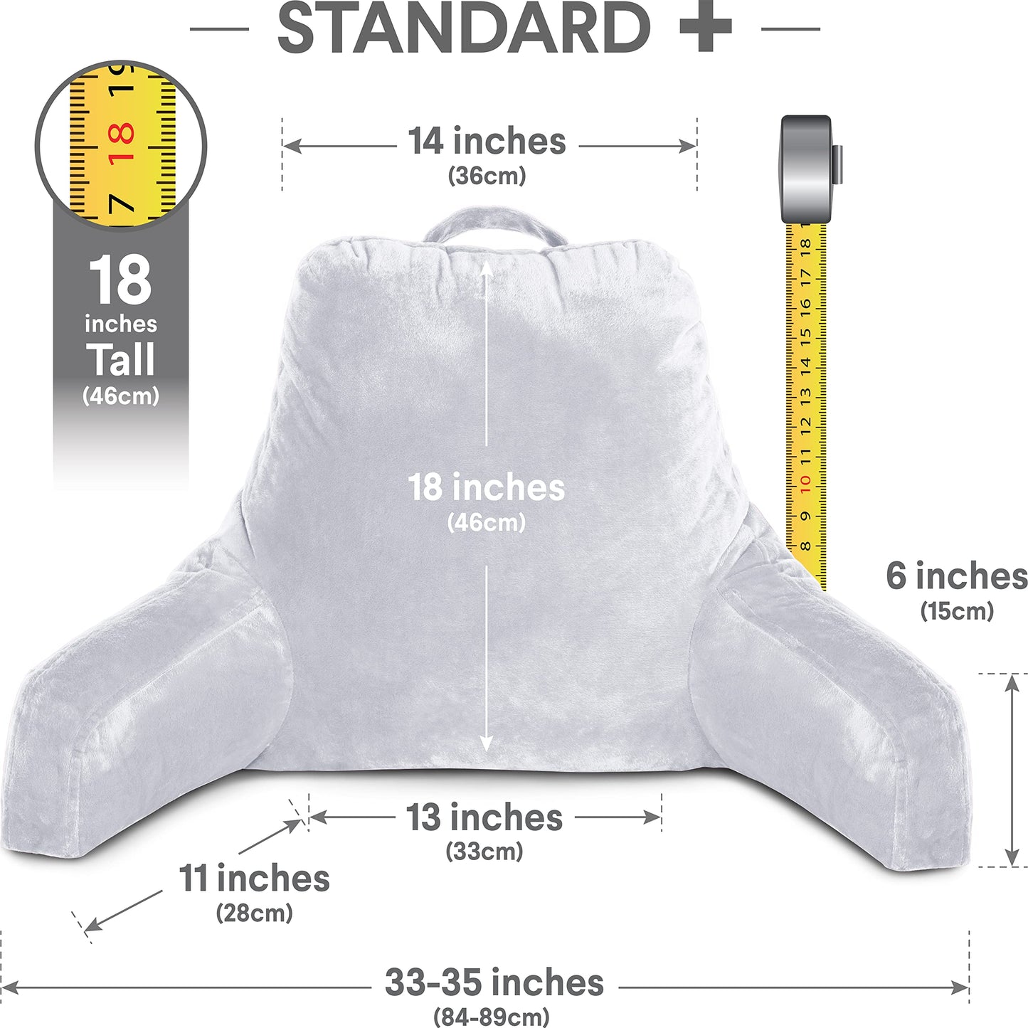 Husband Pillow XXL The Original for Adults - 30" Tall Backrest for Sitting Up in Bed - Firm Support Reading & Bed Rest Pillows for Adults, Neck Roll, Removable Cover - TV - Dark Grey