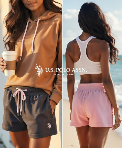 U.S. POLO ASSN. French Terry Sweat Shorts for Women, Comfy Poly-Cotton Lounge Shorts for Women with Pockets