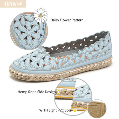 HEAWISH Women’s Ballet Flat Daisy Round Toe Dress Shoes Casual Slip On Rope Loafer