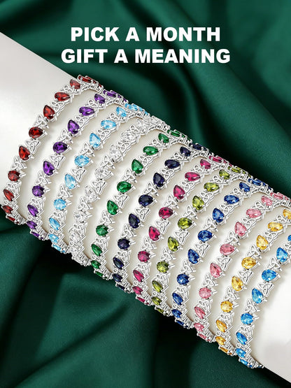 Birthstone Bracelets for Women, Pear Cut Tennis Bracelet 925 Sterling Silver, 6-9 Inch Adjustable Celtic Knot, Anniversary Birthday Jewelry Gifts for Women