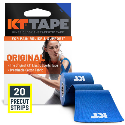 KT Tape, Original Cotton, Elastic Kinesiology Tape, Everyday Muscle and Joint Support, Daily Pain Relief, 20 Count, 10” Precut Strips, Black
