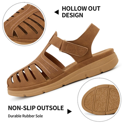 Womens Summer Flat Sandals: Comfortable Closed Toe Dressy Flats Sandals Ankle Strap Casual Outdoor Fisherman Walking Sandal