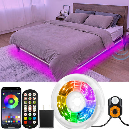 Motion Sensor LED Light Strip 19.68ft Under Bed Lights, RGB 3 Mode Motion Activated Bed Light with Music Sync and Timer, Dimmable Color Changing LED Lights Father Day Gifts