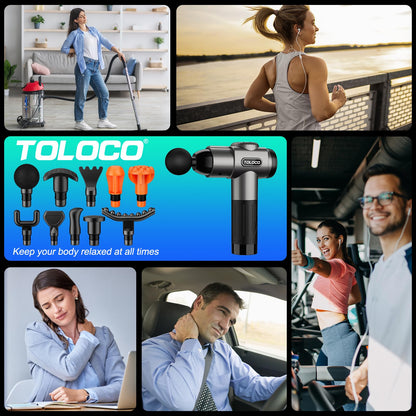TOLOCO Massage Gun, Deep Tissue Back Massage for Athletes for Pain Relief, Percussion Massager with 10 Massages Heads & Silent Brushless Motor, Fathers Day Dad Gifts, Black