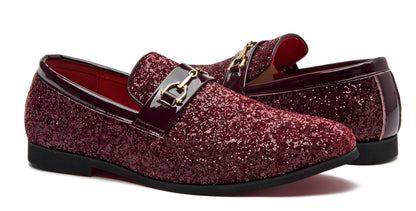 Men Loafer Metallic Textured Slip-on Glitter Sequins Fashion Wedding Dress Shoes Golden