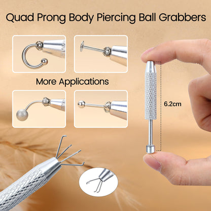 GEMQUEEN Piercing Taper Ball Grabber Tool for Changing Jewelry - 14G 16G 18G 20G Stainless Steel Flat Back Earrings Applicator Tool Threadless Insertion Pin Thread Body Piercing Kit for Ear Nose Lip