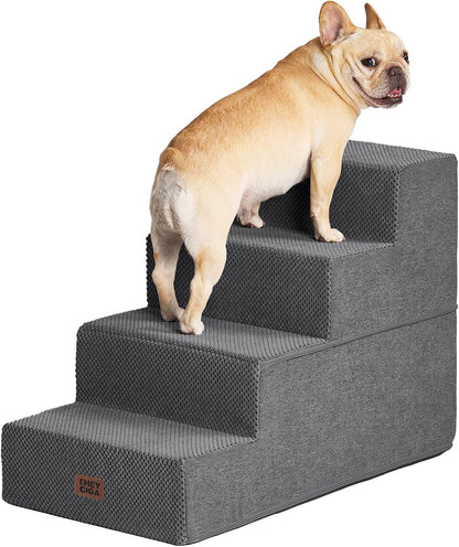 EHEYCIGA Dog Stairs for Small Dogs 13.5" H, 3-Step Dog Steps for Couch Sofa and Chair, Pet Steps for Medium Cats, Non-Slip Balanced Pet Ramp Indoor, Grey