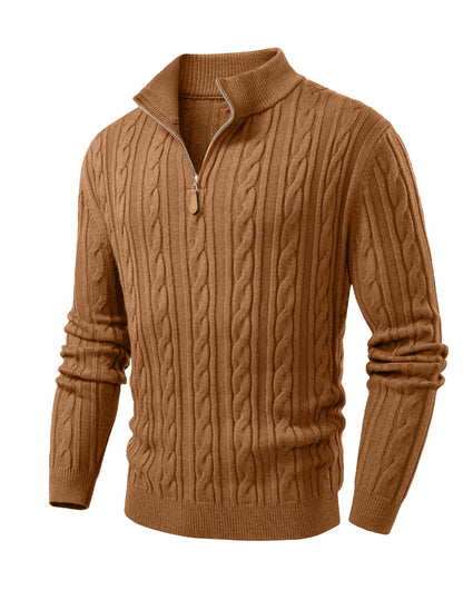 JMIERR Men's Quarter Zip Pullover Sweater Cable Knit Casual Stand Collar Texture Knitted Sweaters