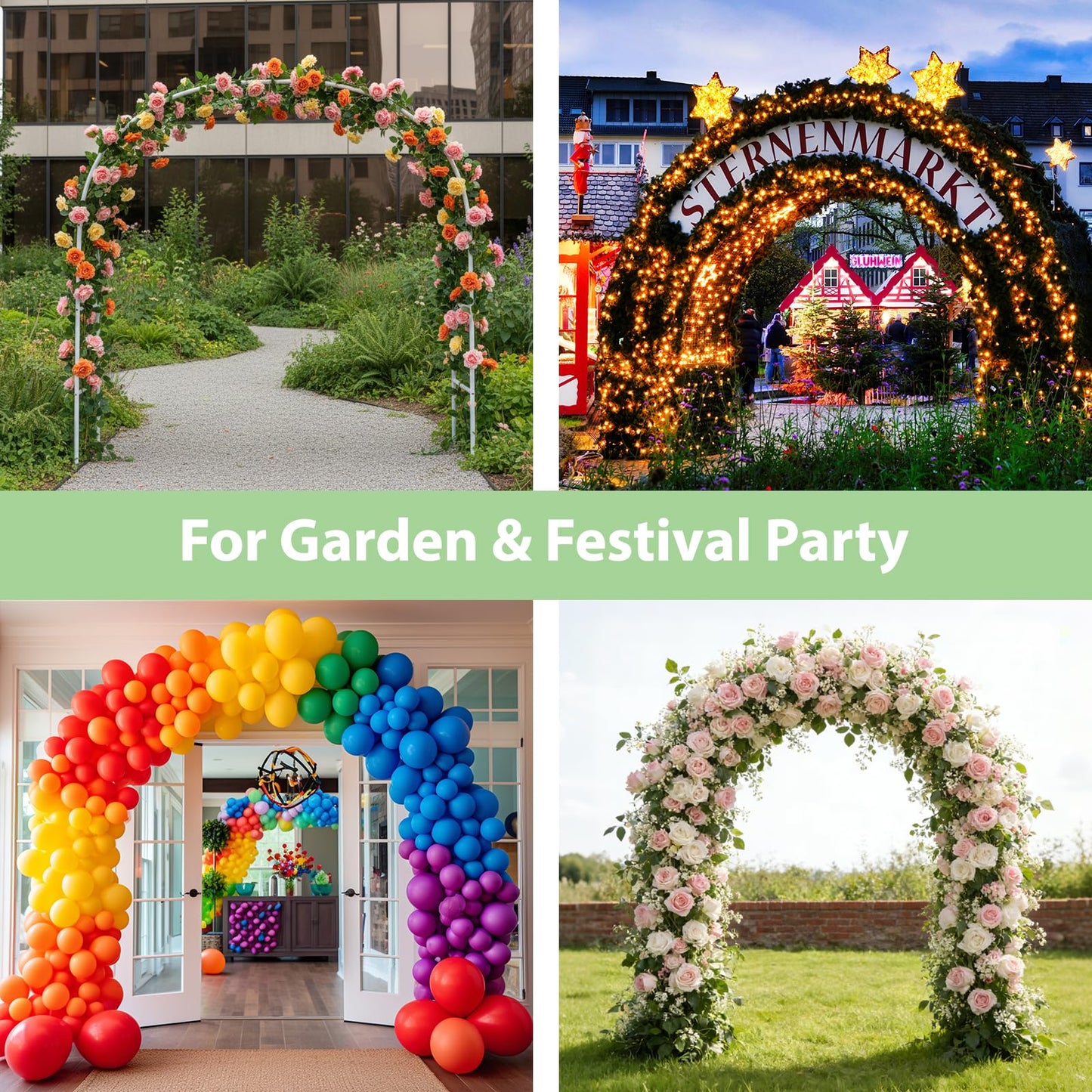 RUBFAC 7.8ft Garden Arch Trellis for Climbing Plants Outdoor, Metal Arch Frame Garden Arbors and Arches, Outdoor Archway for Flower Vines Wedding Bridal Party Decoration, Black