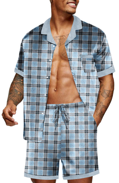 Ekouaer Men Satin Silk Pajamas Set with Pockets Sleepwear Shorts Satin Summer Loungewear 2 Piece Button Down Set S-3XL