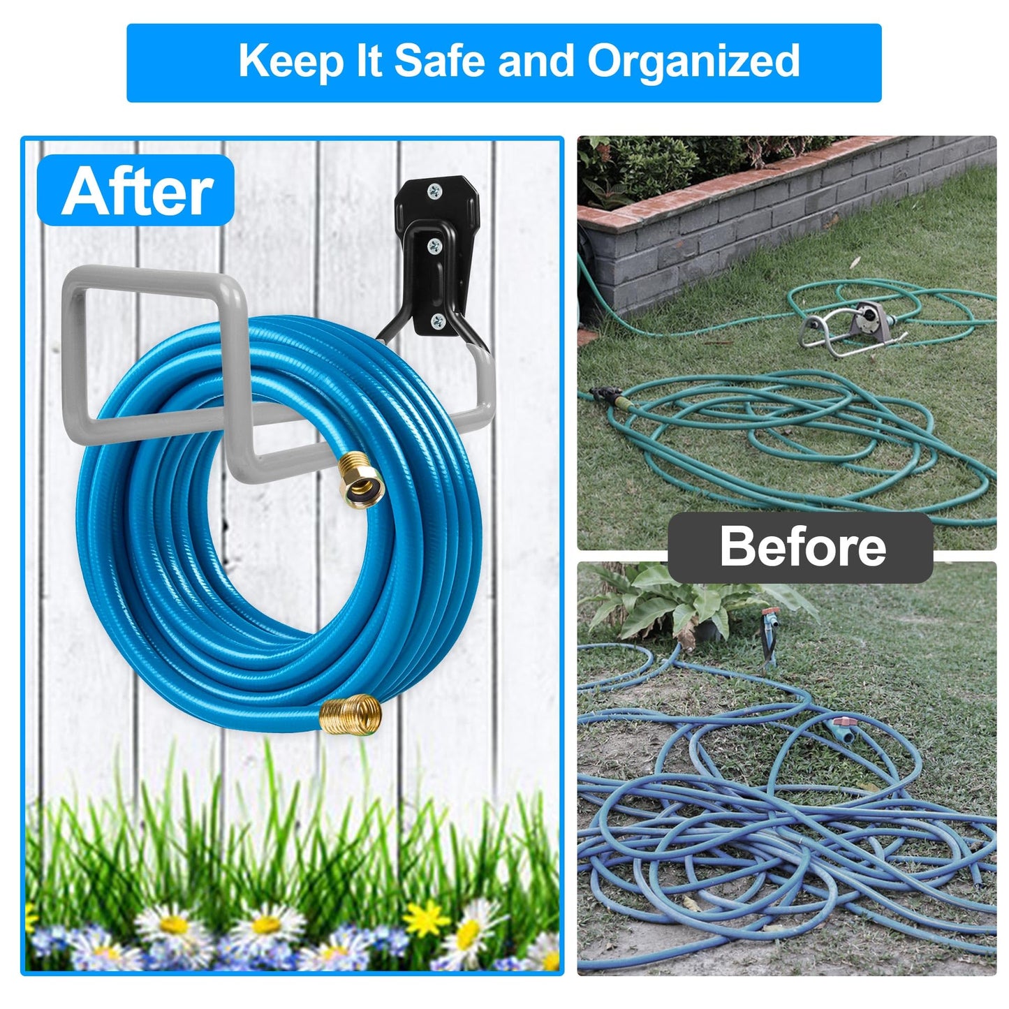 PeoMev Metal Garden Hose Holder - Heavy Duty Hose Hanger Wall Mounted Water Hose Holder for Outside Yard, Sturdy Hose Reel Hose Hooks for Water Hose, Extension Cords