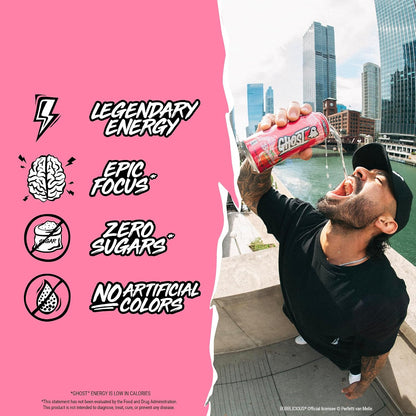 GHOST Energy Drink, Zero Sugars, 12-Pack, Cherry Limeade, 16oz | Energy & Focus Pre Workout Drink, No Artificial Colors, Gluten-Free, Vegan - 200MG Natural Caffeine, L-Carnitine, Taurine