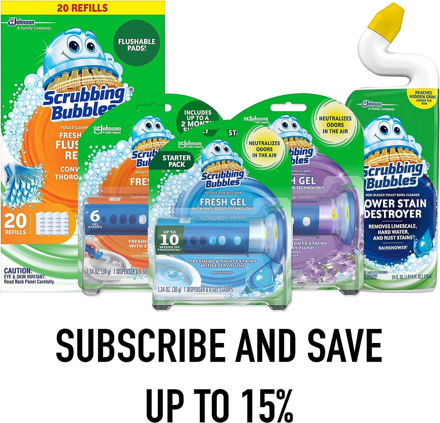 Scrubbing Bubbles Fresh Gel Toilet Bowl Cleaning Stamps, Helps Keep Toilet Clean and Helps Prevent Limescale & Rings, Lavender Scent, 1 Dispenser with 6 Fresh Gel Stamps (Pack of 2)