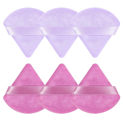 Pimoys 6 Pieces Powder Puff, Face Makeup Sponge Soft Velour Triangle Powder Puffs Beauty Sponge for Loose Powder (Black, Pink)