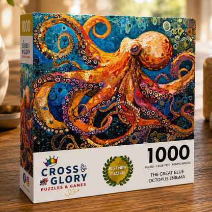 Cross & Glory | Jigsaw Puzzles 1000 Pieces for Adults | Deep Blue Octopus Odyssey | Ocean Octopus Puzzles for Adults | Challenging Brain Teaser Ocean Puzzle | 20 x 27 Inches