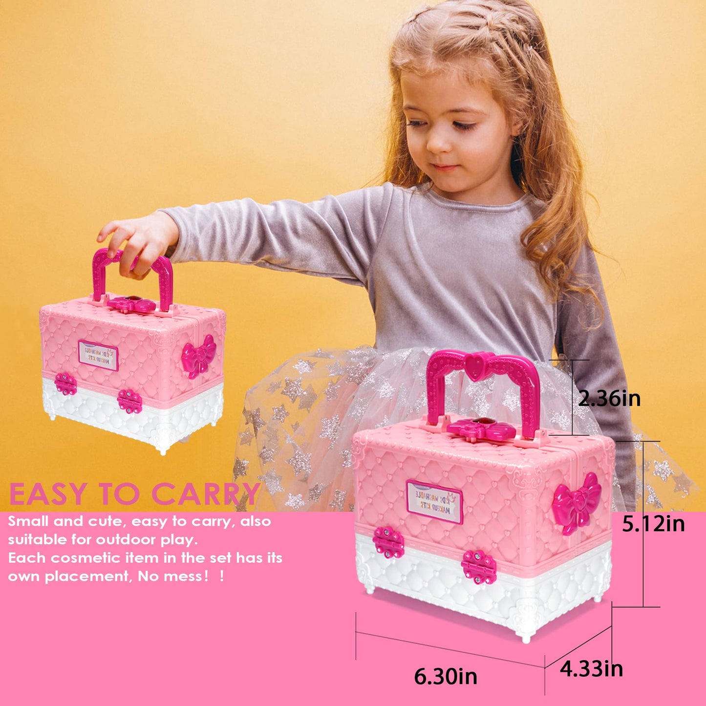 Kids Makeup Kit for Girl - 52 PCS Safe and Washable Makeup for Kids, Real Girls Makeup Kit, Toddler Makeup Kit with Cosmetic Case, Girls Toys Age 4-12, Princess Toys Birthday Gifts for Girls