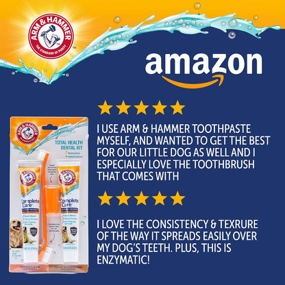 Arm & Hammer Complete Care Dog Dental Kit with Enzymatic Dog Toothpaste, Toothbrush and Finger Brush, Baking Soda and Calcium Formula for Plaque Tartar Control, Chicken Flavor, 2.5 Oz