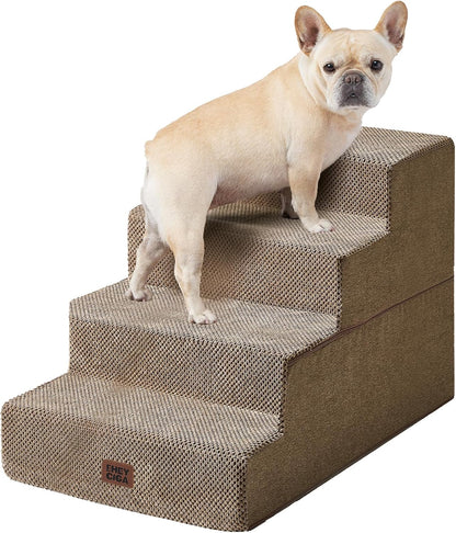 EHEYCIGA Dog Stairs for Small Dogs 13.5" H, 3-Step Dog Steps for Couch Sofa and Chair, Pet Steps for Medium Cats, Non-Slip Balanced Pet Ramp Indoor, Grey