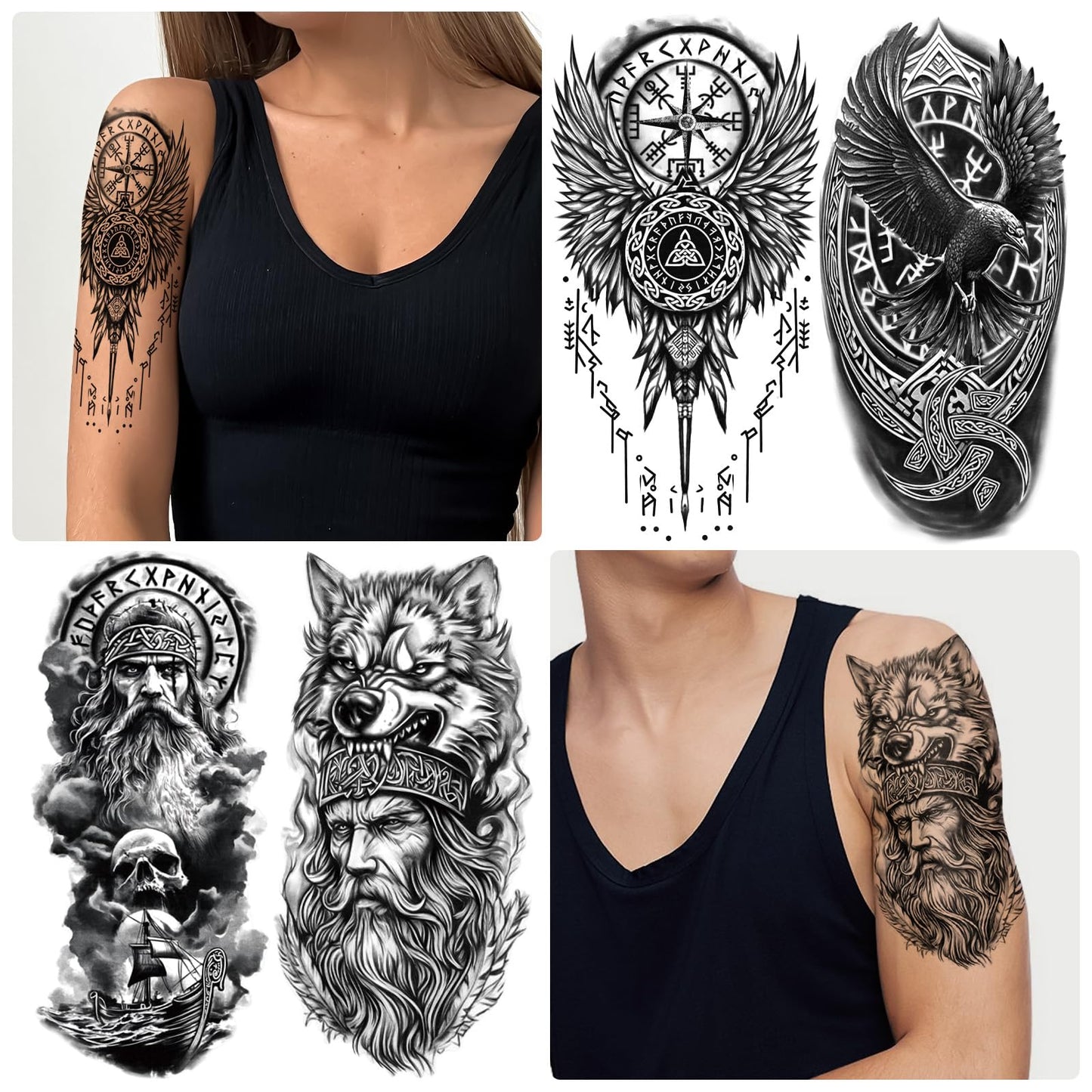 Yazhiji 36 Sheets Temporary Tattoos Stickers, 12 Sheets Fake Body Arm Chest Shoulder Tattoos for Men or Women with 24 PCS Tiny Black Tattoos