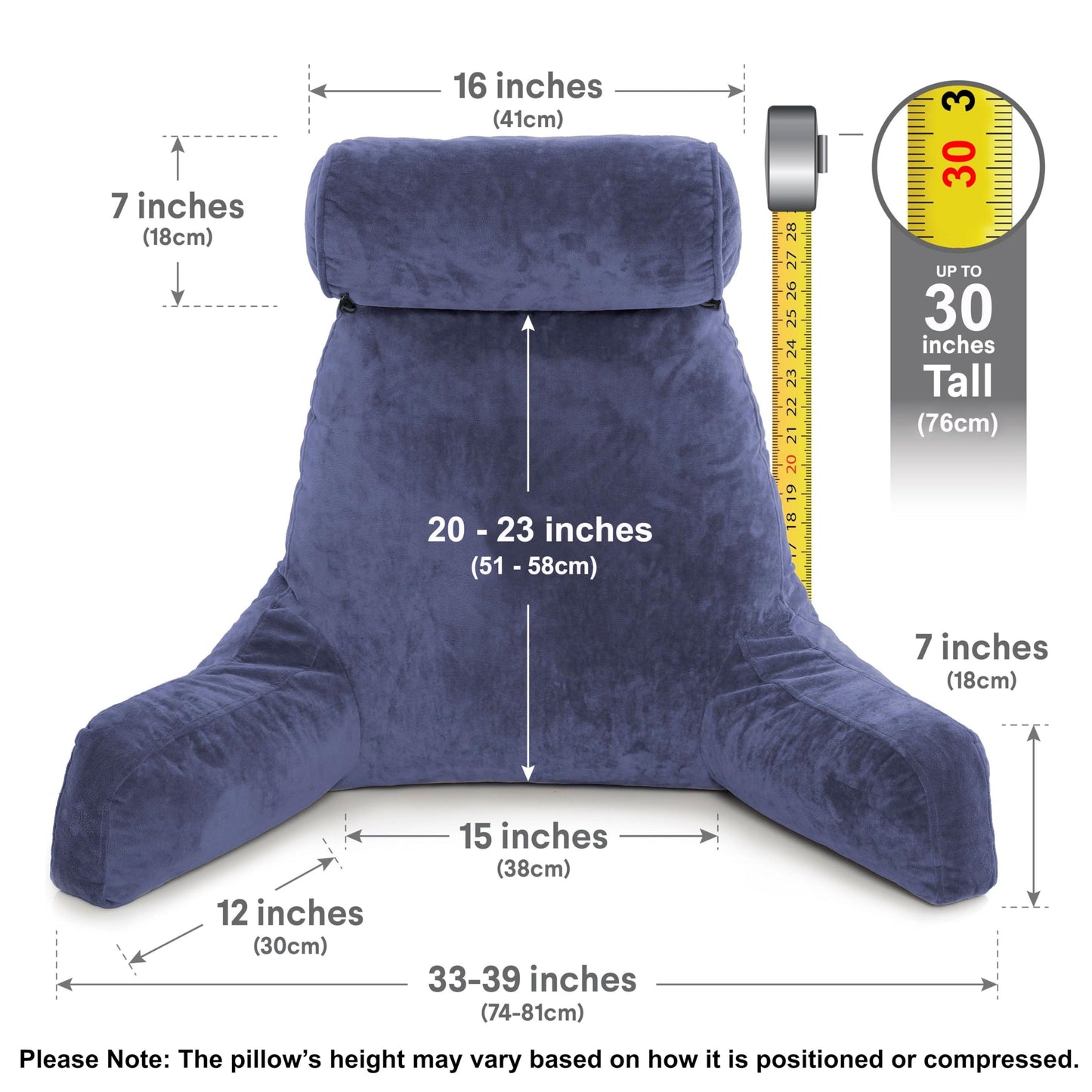Husband Pillow XXL The Original for Adults - 30" Tall Backrest for Sitting Up in Bed - Firm Support Reading & Bed Rest Pillows for Adults, Neck Roll, Removable Cover - TV - Dark Grey