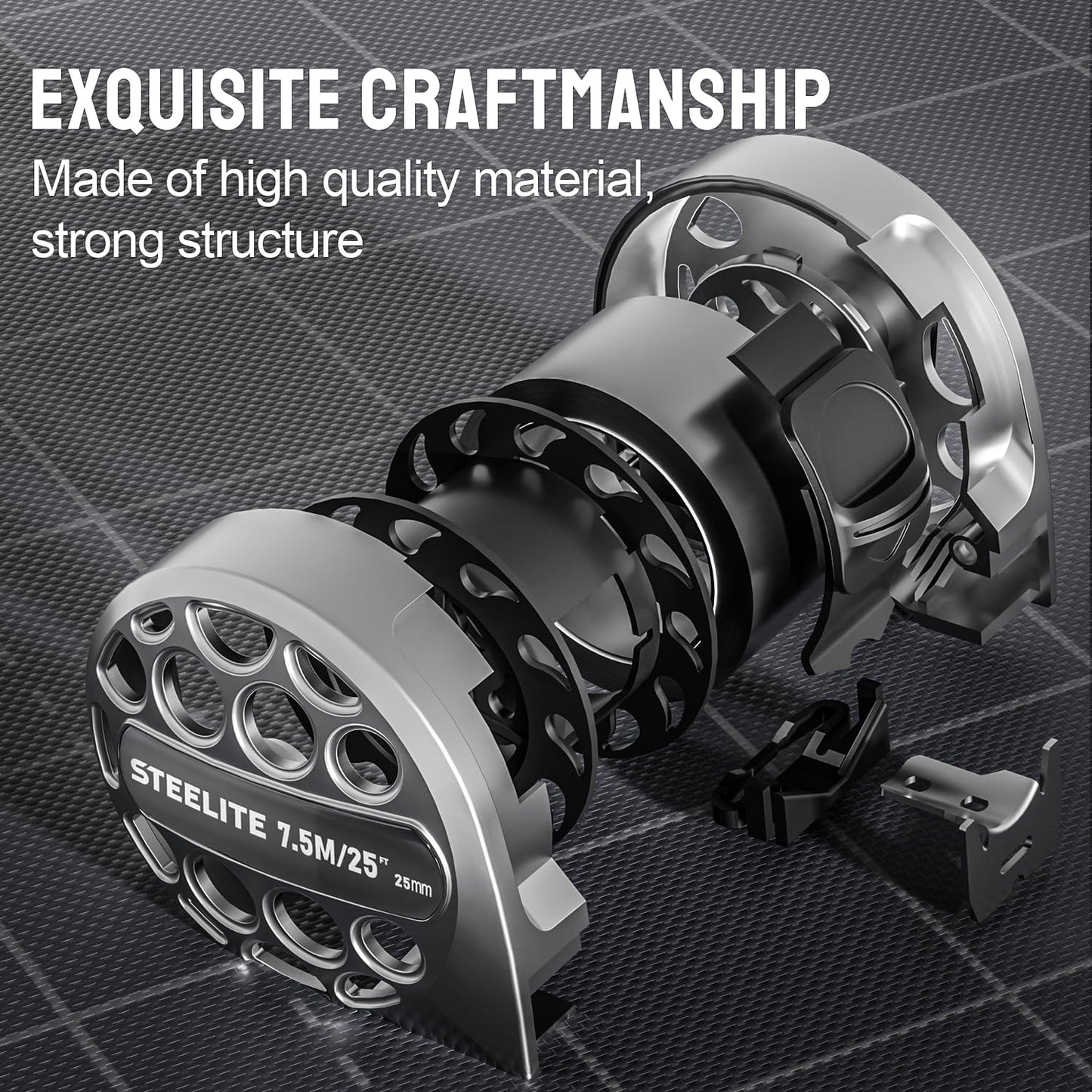 STEELITE Tape Measure 25'FT Stainless Steel Waterproof & Rustproof Retractable Measuring Tape with Hollow Design Carbon Fiber