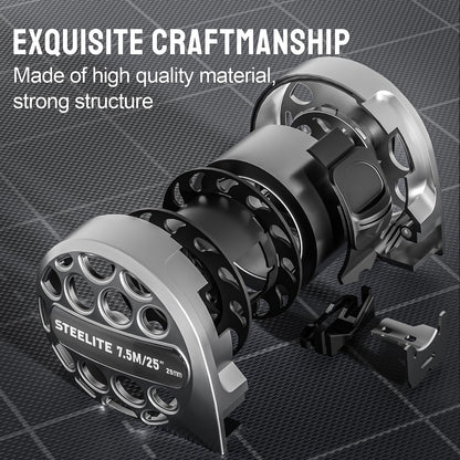 STEELITE Tape Measure 25'FT Stainless Steel Waterproof & Rustproof Retractable Measuring Tape with Hollow Design Carbon Fiber