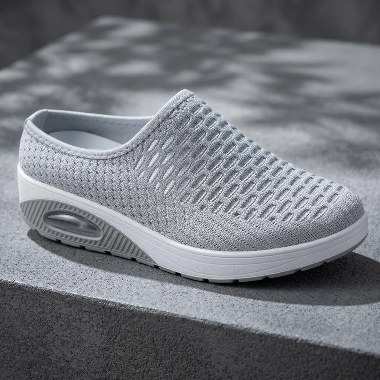 Women's Mesh Stretch Knitted Air Cushion Mule Clogs Fashion Comfortable Closed Round Toe Breathable Slip On Wedge Orthopedic Mules Sneaker for Summer Casual Beach Walking Slippers