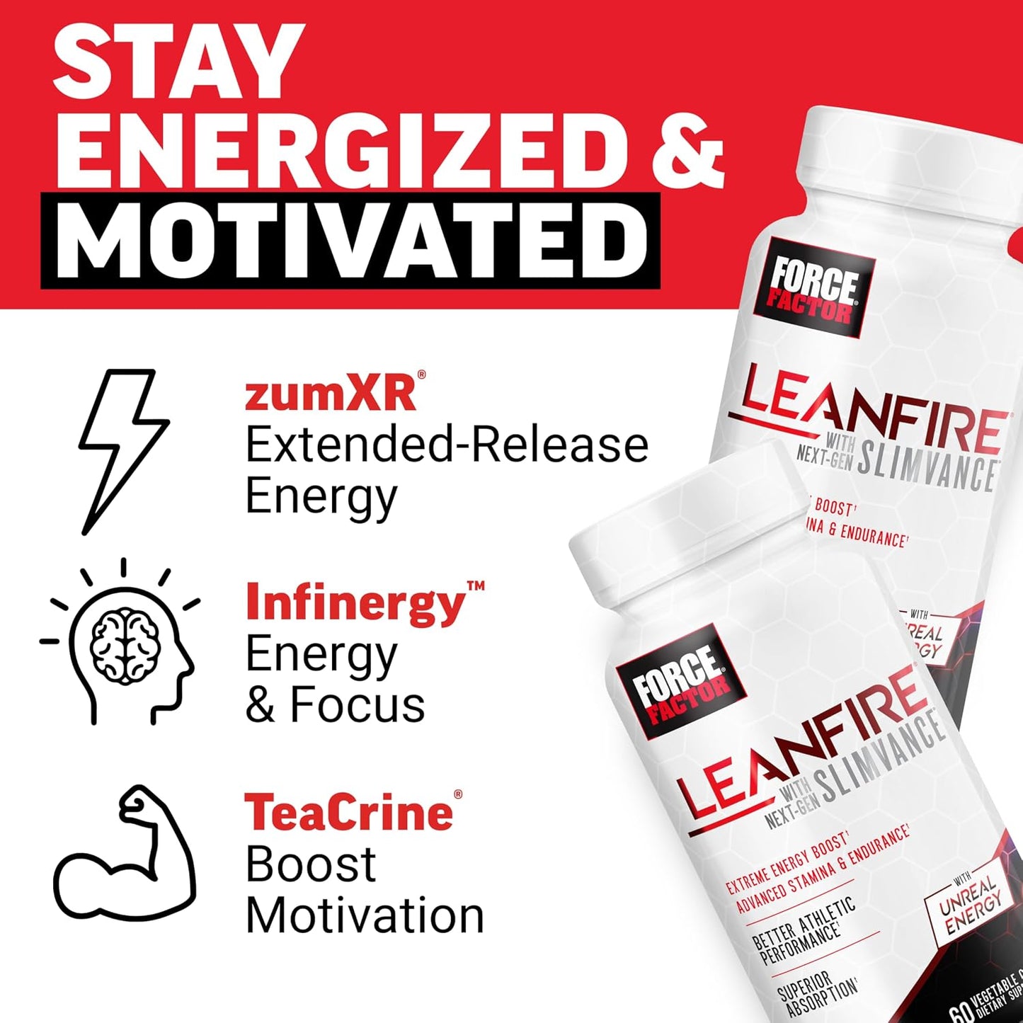 Force Factor LeanFire with Next-Gen SLIMVANCE Advanced Thermogenic Fat Burner for Weight Loss with B Vitamins and Capsimax to Boost Metabolism, Increase Energy, and Enhance Focus, 60 Capsules