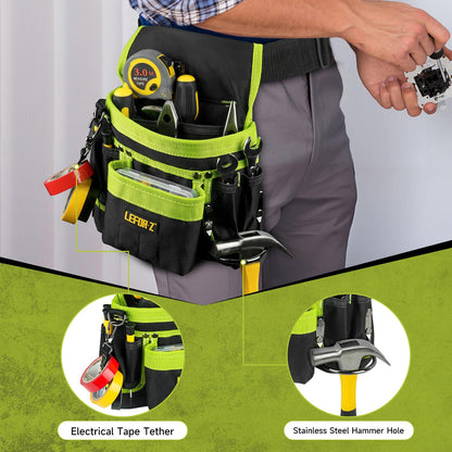 Tool Belt,Magnetic Tool Pouch,14-Pockets Tool Belts for Men,Detachable & Adjustable Tool Pouch belt for Electrician,Carpenter,Construction,Work Apron,Utility Belt,Black-Yellow