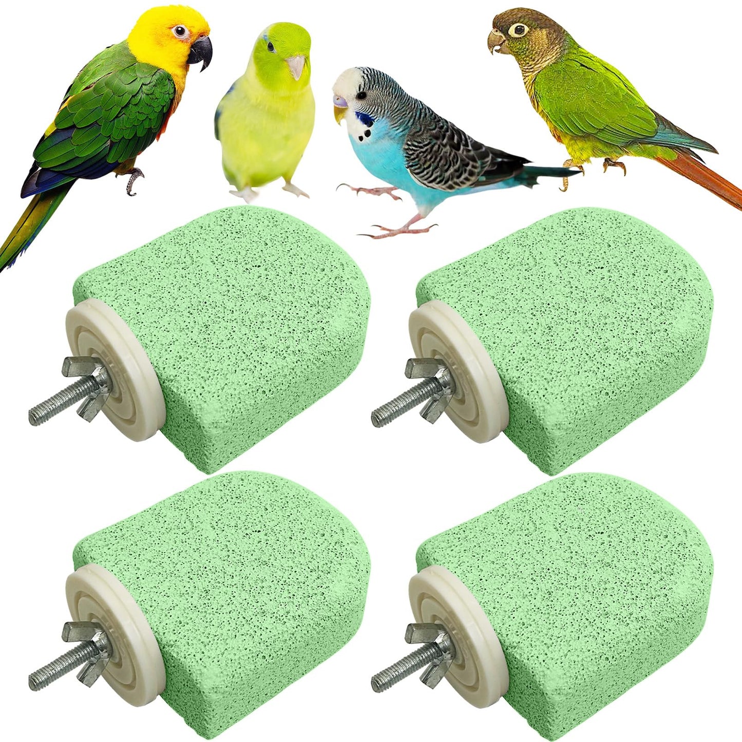 PINVNBY 4 PCS Bird Perch Stands Parrot Calcium Perch Beak Grinding Stone Foot Claws Trimmer Parakeet Platform Parrot Chewing Toys for Small Medium Cockatiel Conure Lovebird Finch