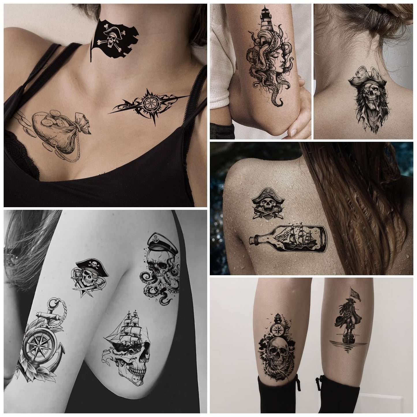 Yazhiji 36 Sheets Temporary Tattoos Stickers, 12 Sheets Fake Body Arm Chest Shoulder Tattoos for Men or Women with 24 PCS Tiny Black Tattoos