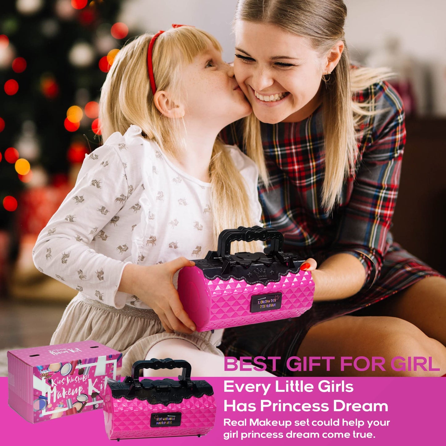 Kids Makeup Kit for Girl - 52 PCS Safe and Washable Makeup for Kids, Real Girls Makeup Kit, Toddler Makeup Kit with Cosmetic Case, Girls Toys Age 4-12, Princess Toys Birthday Gifts for Girls