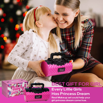 Kids Makeup Kit for Girl - 52 PCS Safe and Washable Makeup for Kids, Real Girls Makeup Kit, Toddler Makeup Kit with Cosmetic Case, Girls Toys Age 4-12, Princess Toys Birthday Gifts for Girls