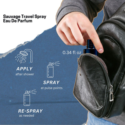 Sauvage by Christian Dior for Men 0.34 oz Eau de Parfum Travel Size | Designer men's cologne, luxury mini perfume, pocket size, TSA-friendly, fragrance sampler, gift for him