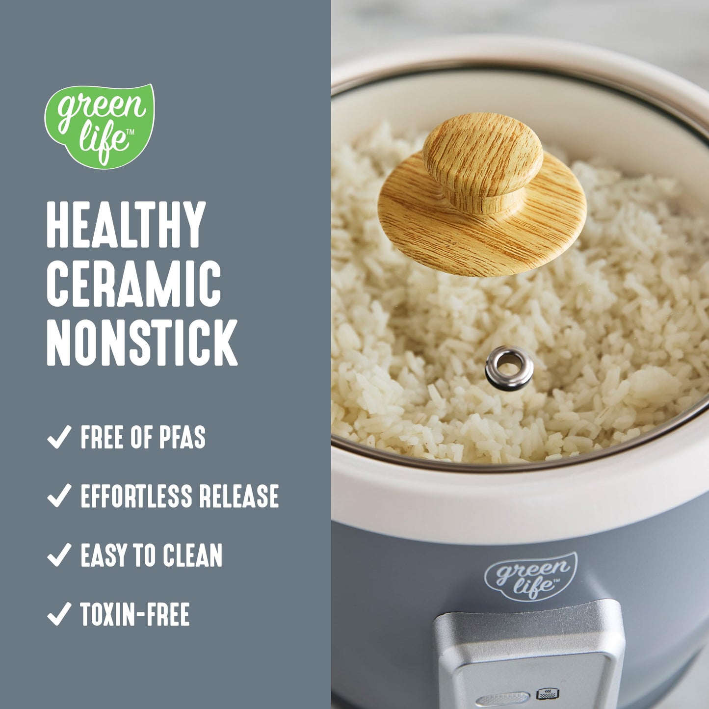GreenLife Rice Cooker with Removable PFAS-Free Ceramic Nonstick Pot, 3-Cups Uncooked/6-Cups Cooked, Grains & Oatmeal Multicooker, Compact One-Switch Design, Auto Keep Warm, Easy Clean, Cream