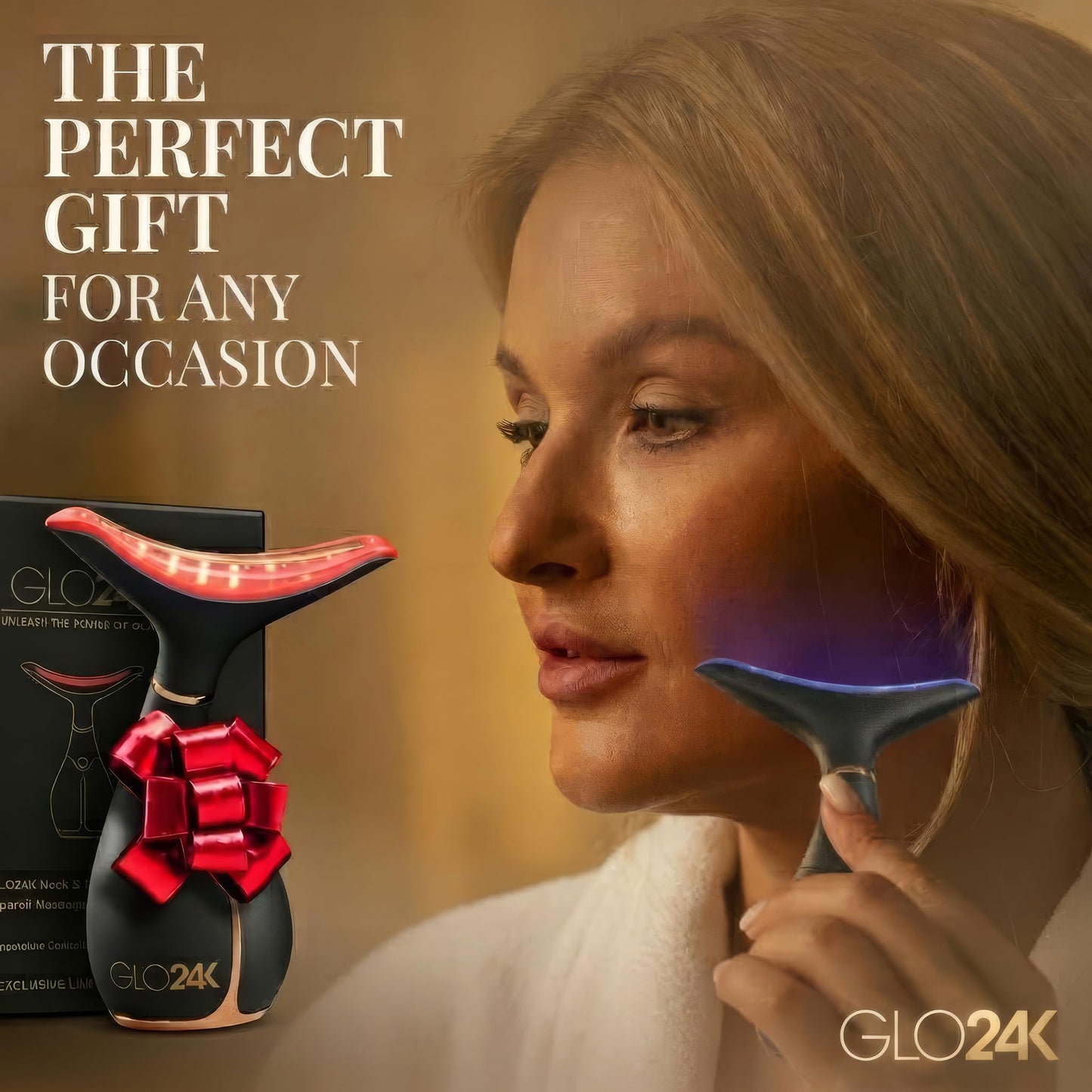 GLO24K LED Facial Massager for Face & Neck – Beauty Wand with LED Light, Vibration & Warm Massage – Cosmetic Skincare Tool