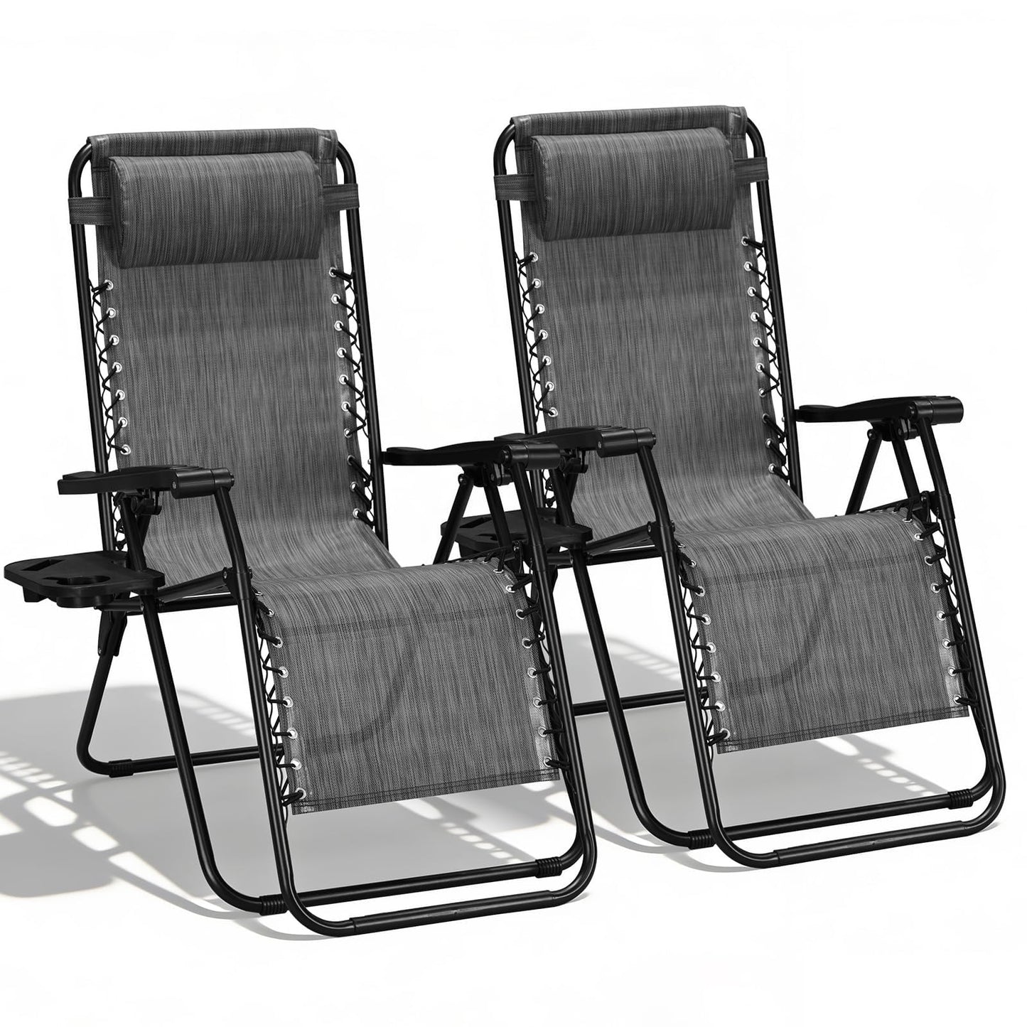 Alpen Zero Gravity Lounge Chair Set of 2, Patio Chair Folding Lounge Chairs for Outside, Portable Camping Chairs with Pillow and Cup Holder, Outdoor Recliner for Beach Outdoor Camping, Black