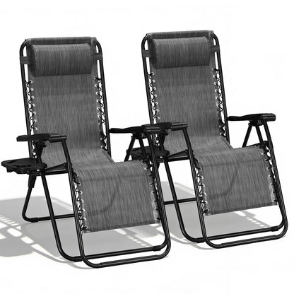 Alpen Zero Gravity Lounge Chair Set of 2, Patio Chair Folding Lounge Chairs for Outside, Portable Camping Chairs with Pillow and Cup Holder, Outdoor Recliner for Beach Outdoor Camping, Black