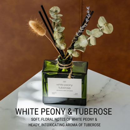 Craft & Kin Reed Diffuser with Dried Flowers | 5 oz Stone Fruit & Sage Scented Holiday Reed Diffusers for Home, Bathroom | Scent Sticks | Elegant Fragrance Home Decor for Men & Women