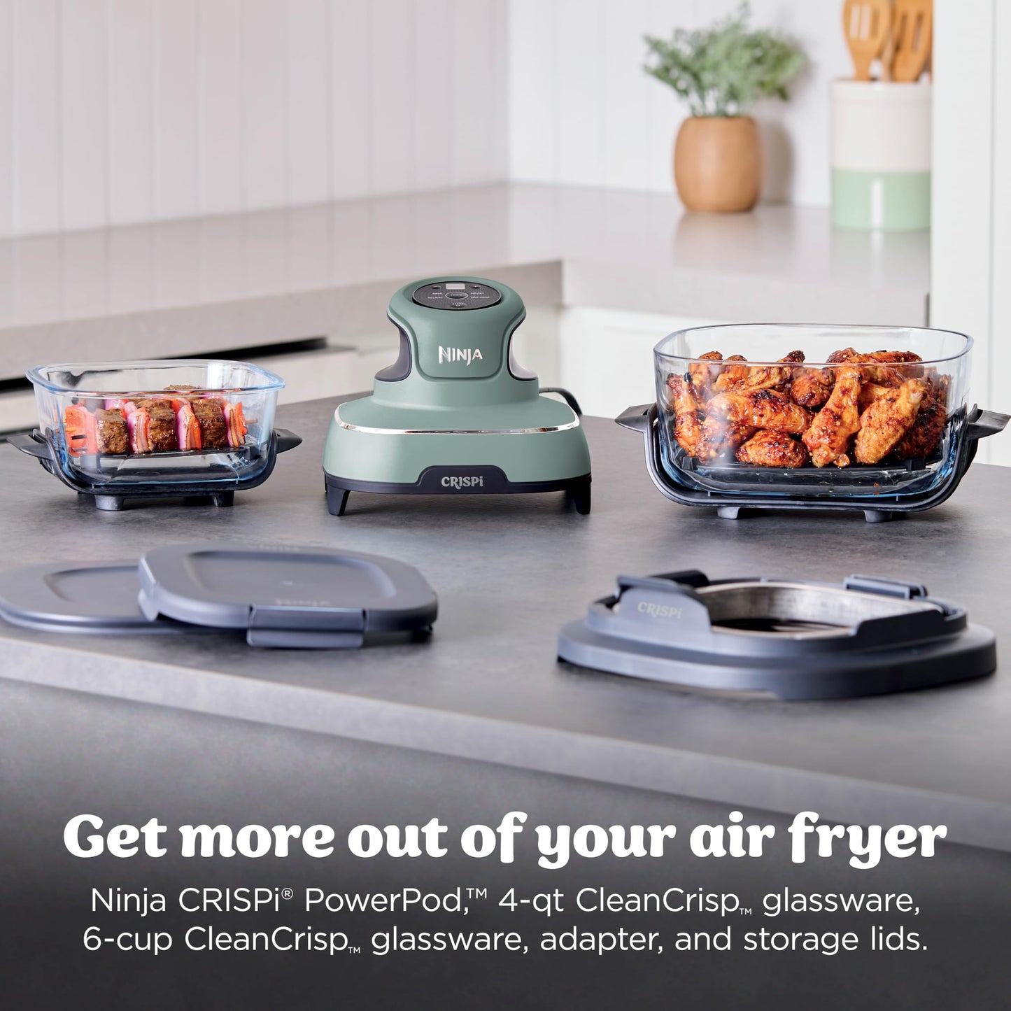 Ninja Crispi 4 in 1 Glass Air Fryer, 450°F, Non Toxic, 4QT and 6 Cup Containers with Lids, Dishwasher Safe, Cyberspace Gray, 1 Count, FN101GY