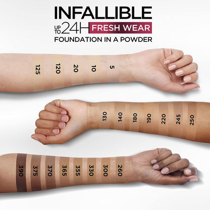L'Oreal Paris Makeup Infallible Fresh Wear Foundation in a Powder, Up to 24H Wear, Waterproof, Vanilla, 0.31 oz. (Packaging May Vary)