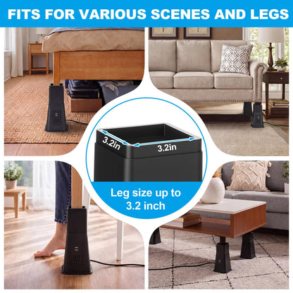 Relaxweex 4 Pack 8 Inches Heavy Duty Bed Risers with Power Outlet and USB - Adjustable Plastic Bed Frame Riser Lifts - Furniture Support Blocks for Sofa College Dorm Twin, Supports 2200 lbs