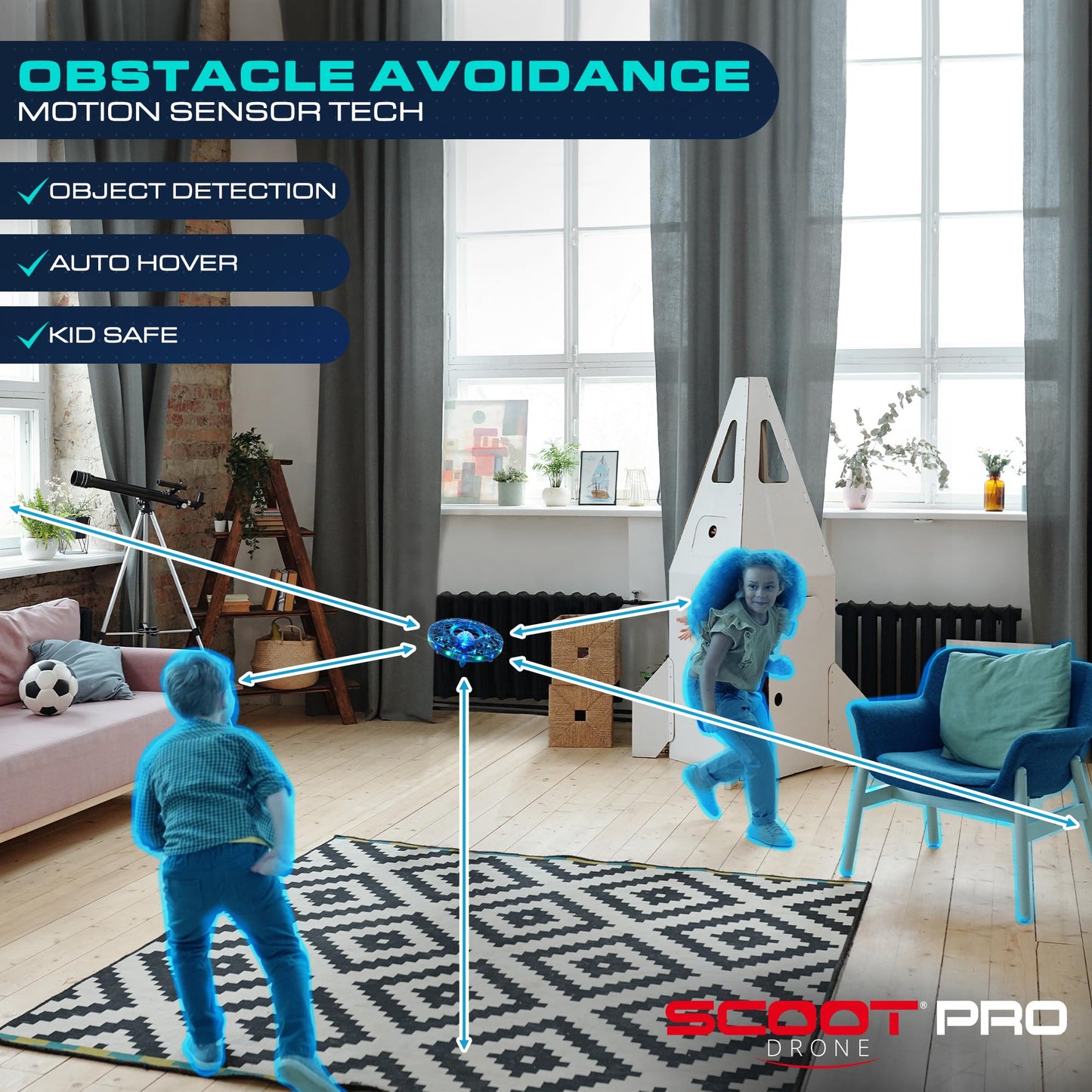 Force1 Scoot Combo Hand Operated Drone for Kids or Adults - Hands Free Motion Sensor Mini Drones, Easy LED Indoor Rechargeable UFO Flying Orb Ball Drone Toys for Boys and Girls (Red/Blue)