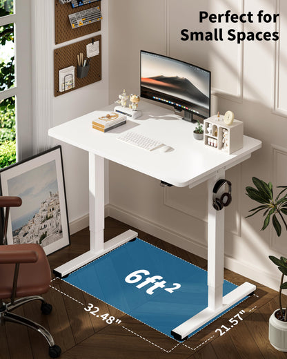 Okin Small Electric Standing Desk, 36" x 24" Whole Piece Height Adjustable Desk, Oak Sit to Stand Computer Workstation with Wheels for Home Office