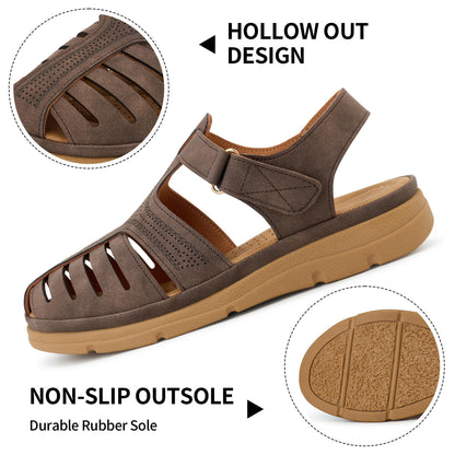 Womens Summer Flat Sandals: Comfortable Closed Toe Dressy Flats Sandals Ankle Strap Casual Outdoor Fisherman Walking Sandal