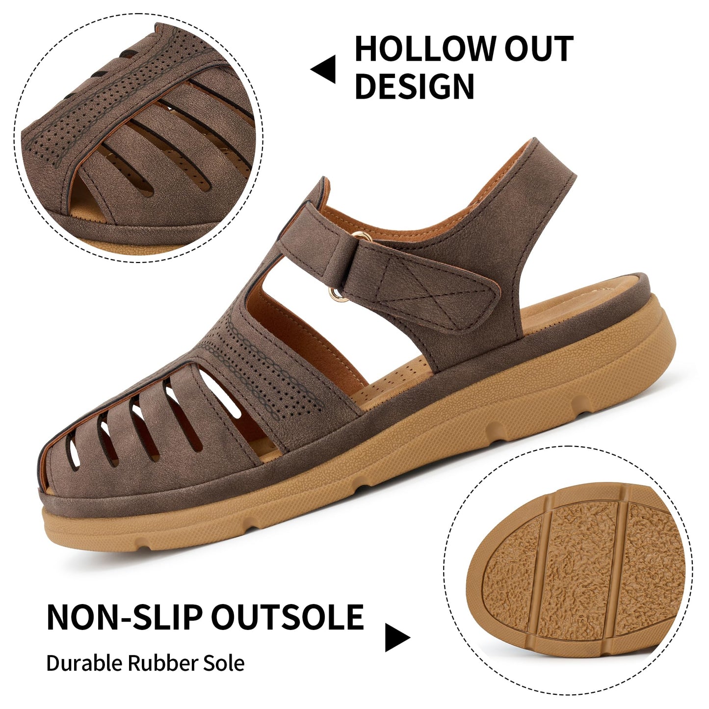 Womens Summer Flat Sandals: Comfortable Closed Toe Dressy Flats Sandals Ankle Strap Casual Outdoor Fisherman Walking Sandal