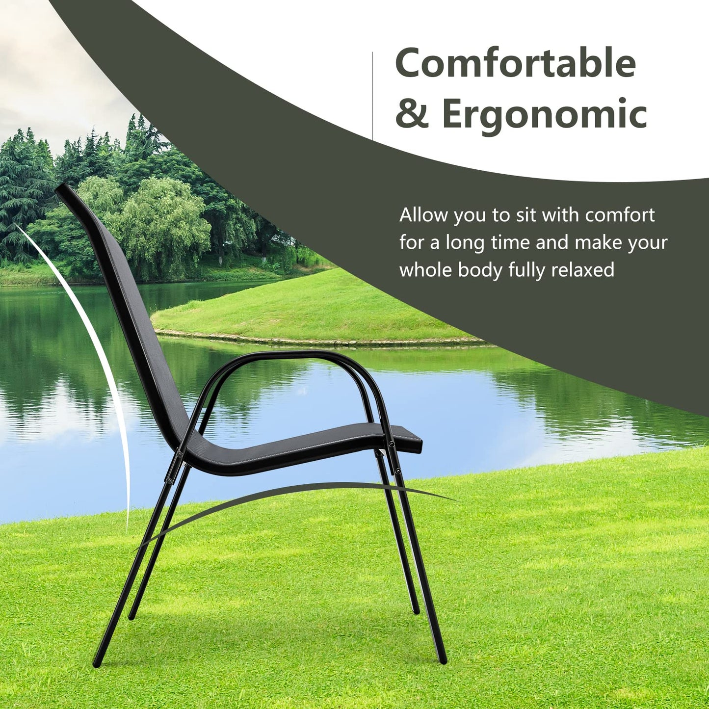 Tangkula Patio Dining Chairs Set of 4, Outdoor Stackable All Weather Heavy Duty Dining Chairs Set with Armrests, Support 330 LBS, for Poolside, Backyard, Garden, Deck, Front Porch (Brown)