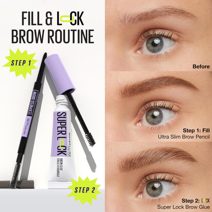 Maybelline Super Lock Brow Glue Eyebrow Gel, Lightweight Brow Gel For Up To 24HR Hold, Clear, 1 Count
